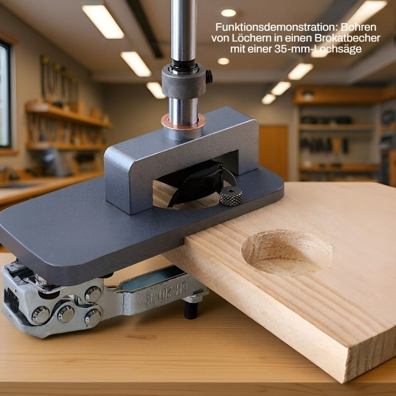 Montagehilfe für Möbelscharnier-Bohrungen