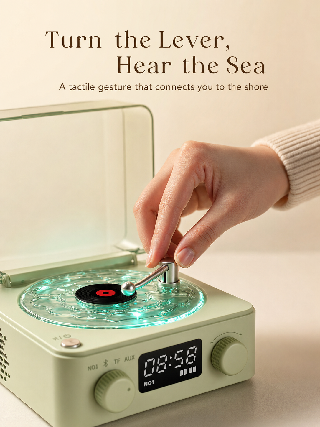 Wireless ocean sound machine for bedroom relaxation