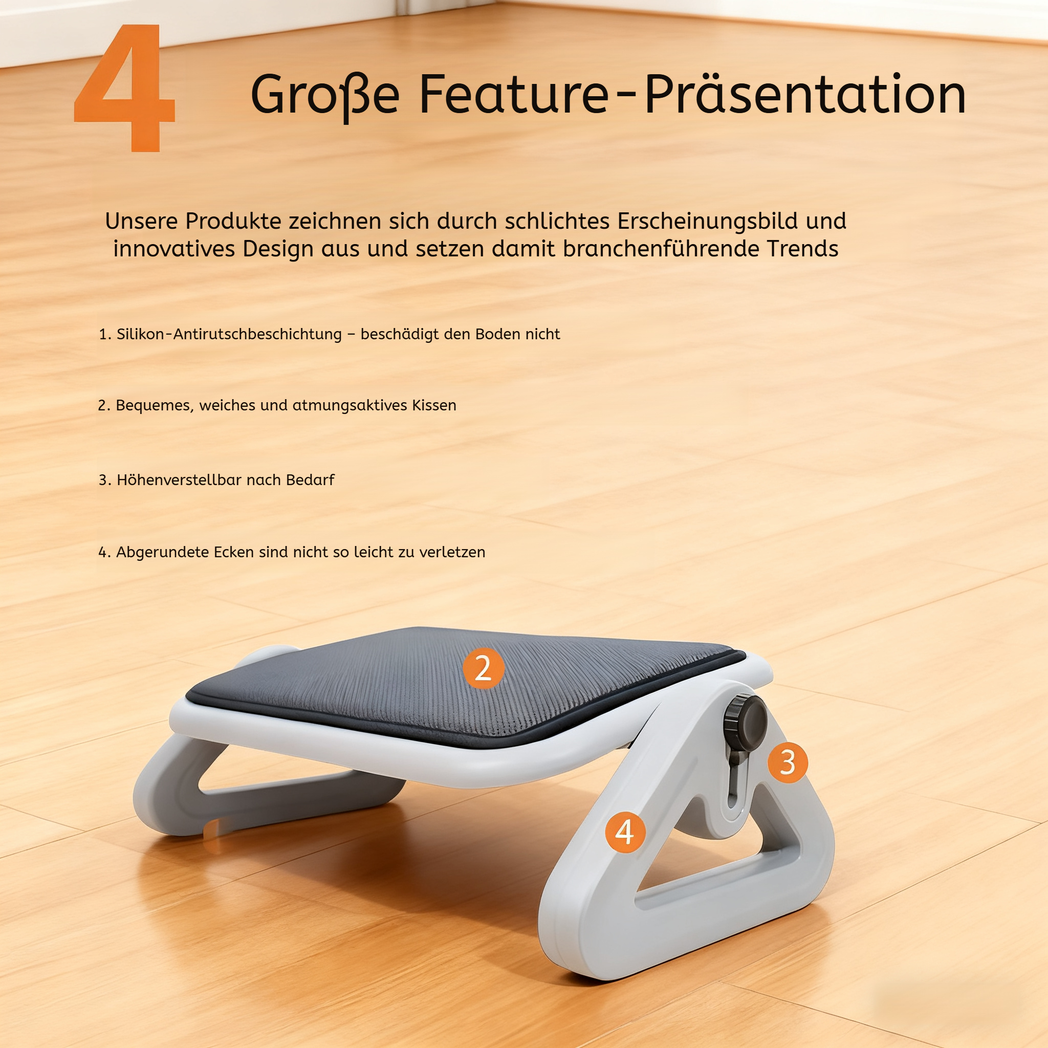 Fußstütze unter dem Tisch für besseren Komfort