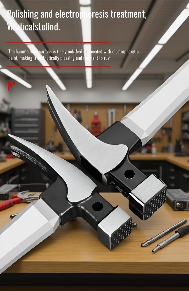 Side view of the stainless steel hammer for carpentry