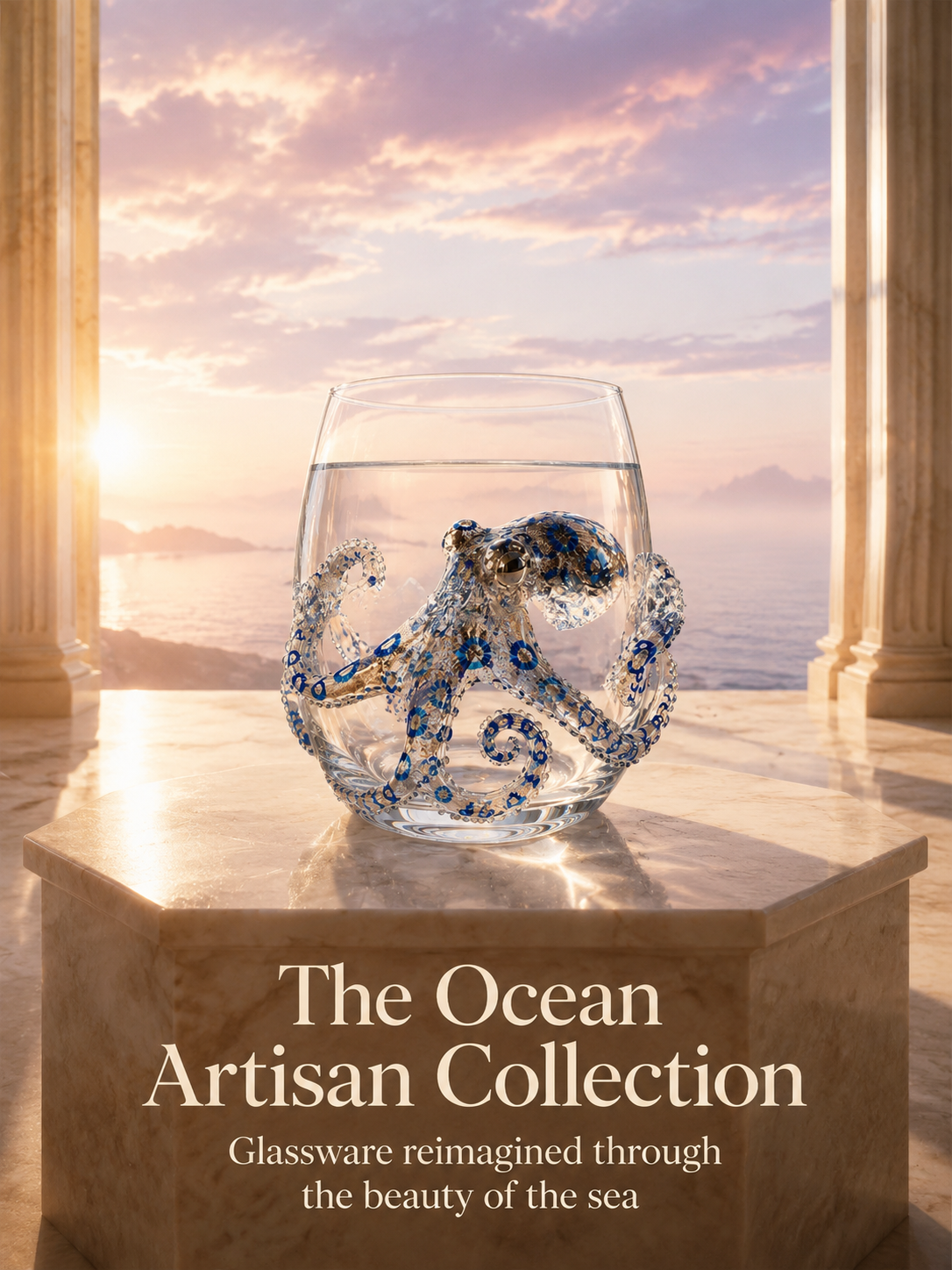 3D ocean art glass sculpture with realistic waves
