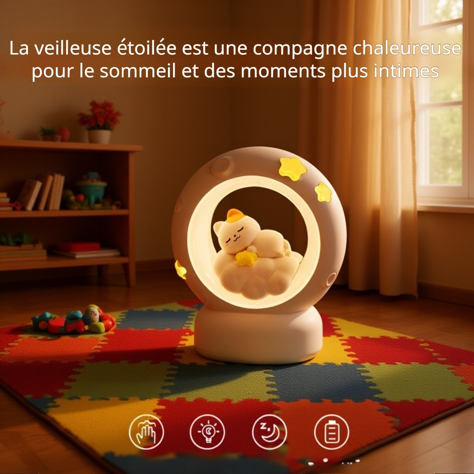 Lampe de chevet chat mignon à LED sur table de nuit