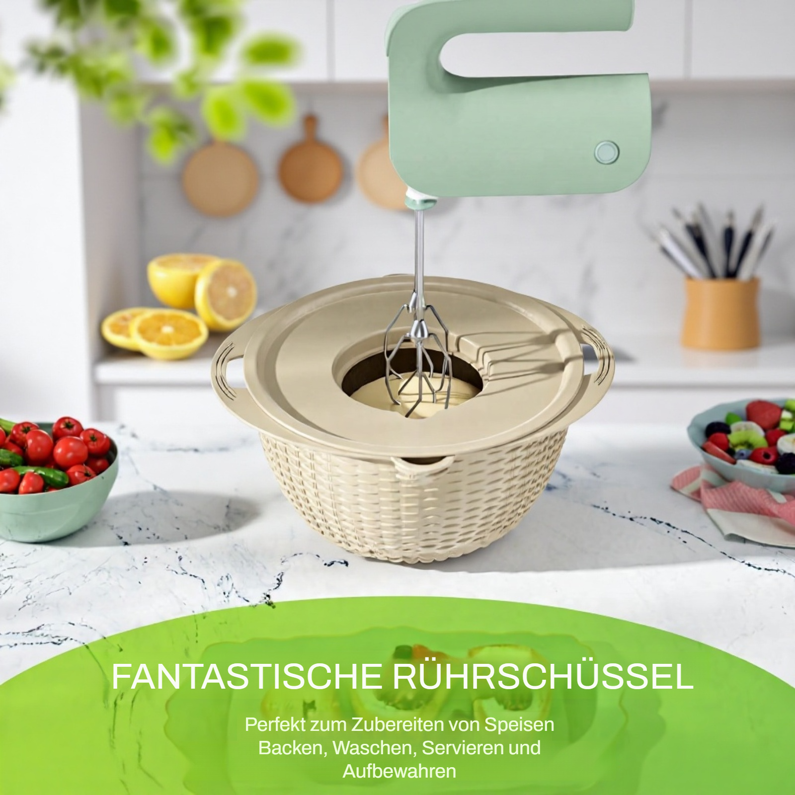 2-in-1 rotierender Edelstahl-Schneidekorb mit Sieb für Gemüse in moderner Küche