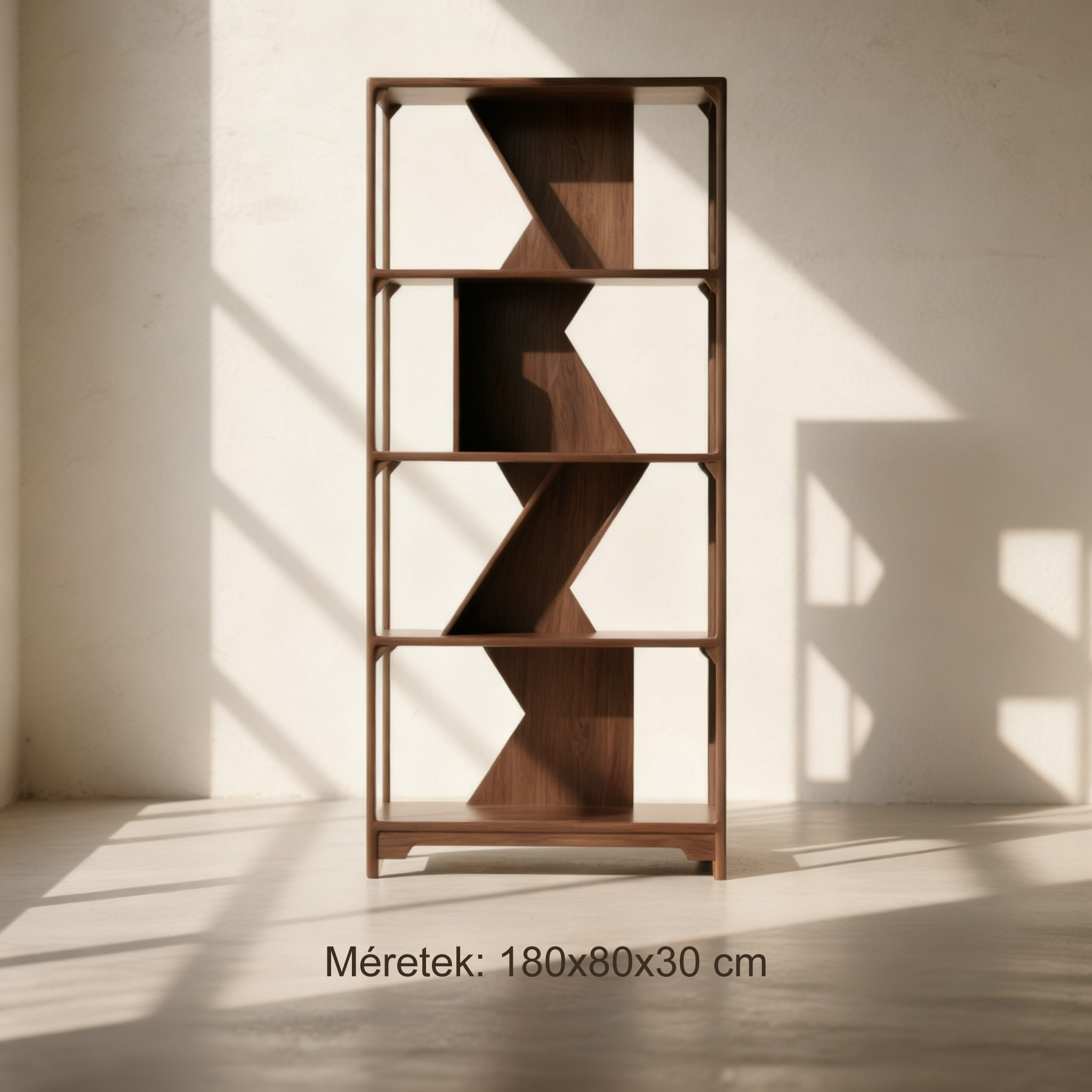 Természetes diófa könyvespolc oldalnézetből