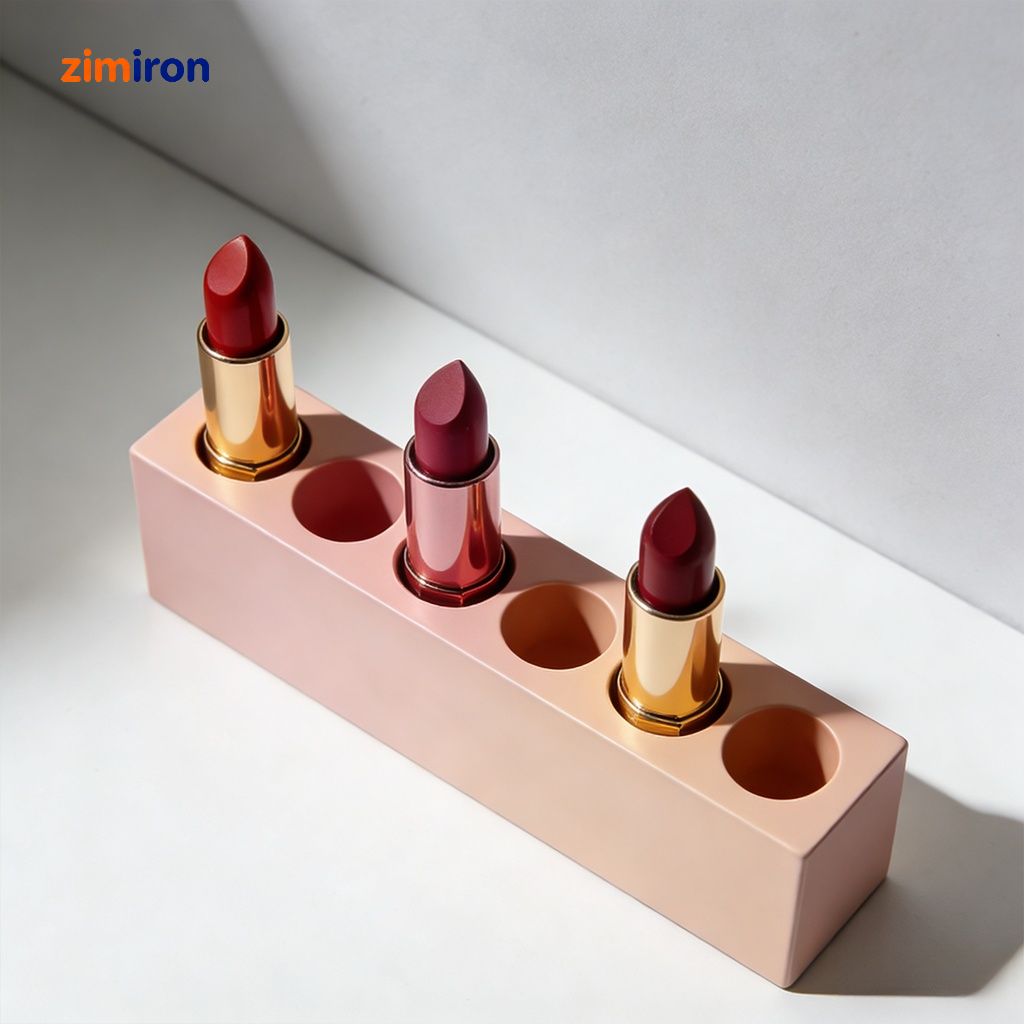 Magnetic lipstick organizer on a vanity table