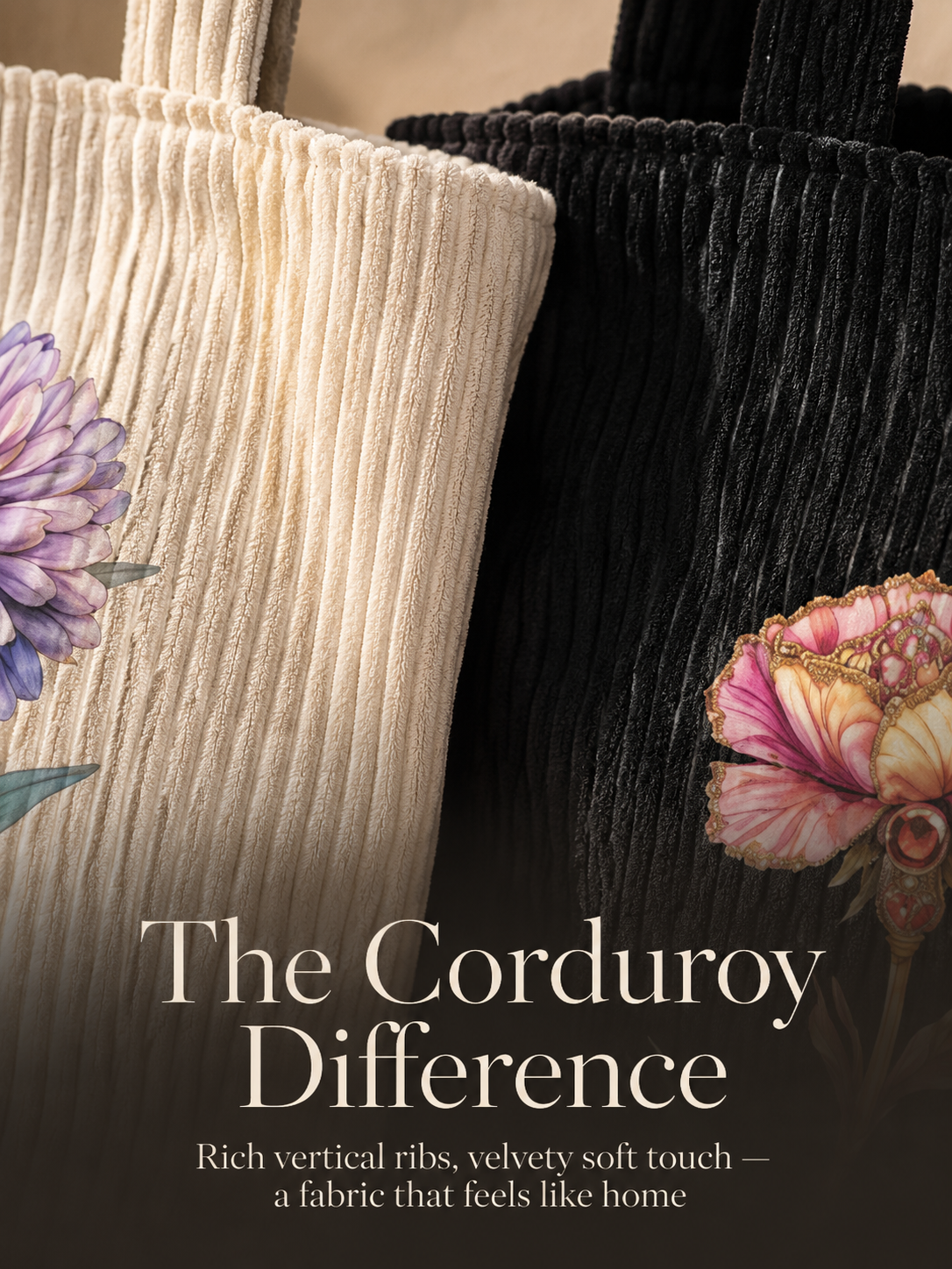Personalized floral corduroy tote bag for special occasions