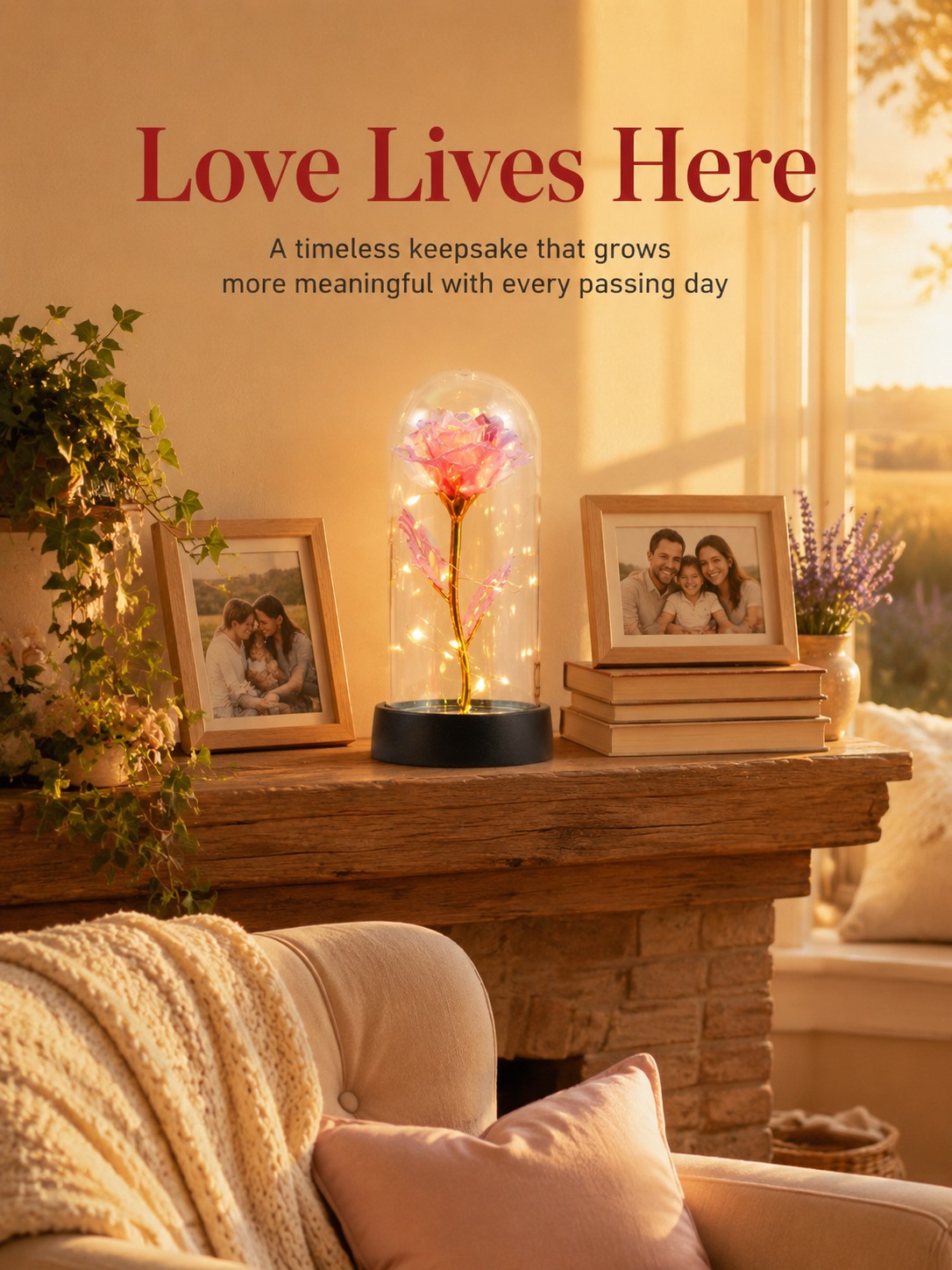 Eternal Rose Lantern illuminating cozy room