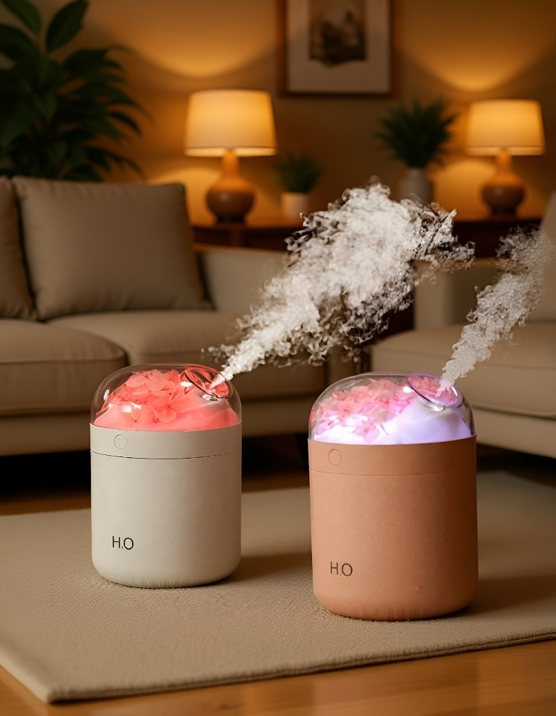 Ewige Blumen und LED-Licht im Luftbefeuchter als Geschenkidee