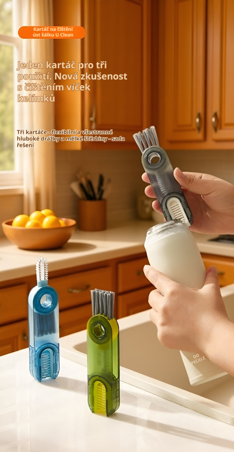 Otočný kartáč na čištění lahví v U-tvaru