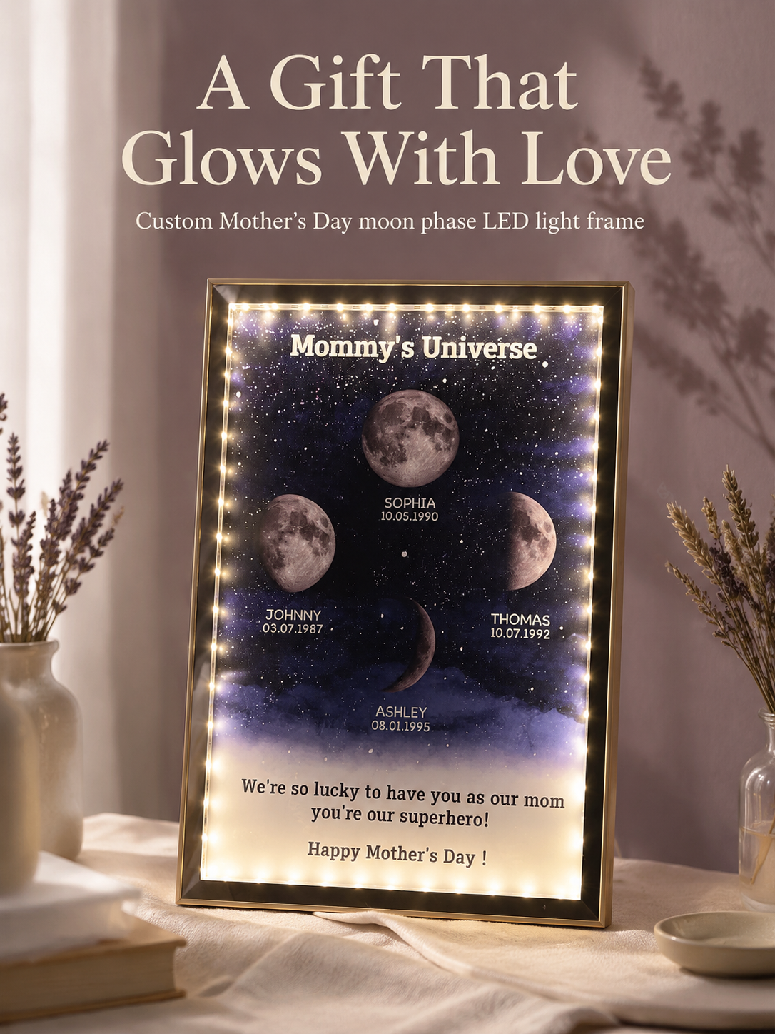 Exclusive customized Mother's Day birth moon phase mirror lamp