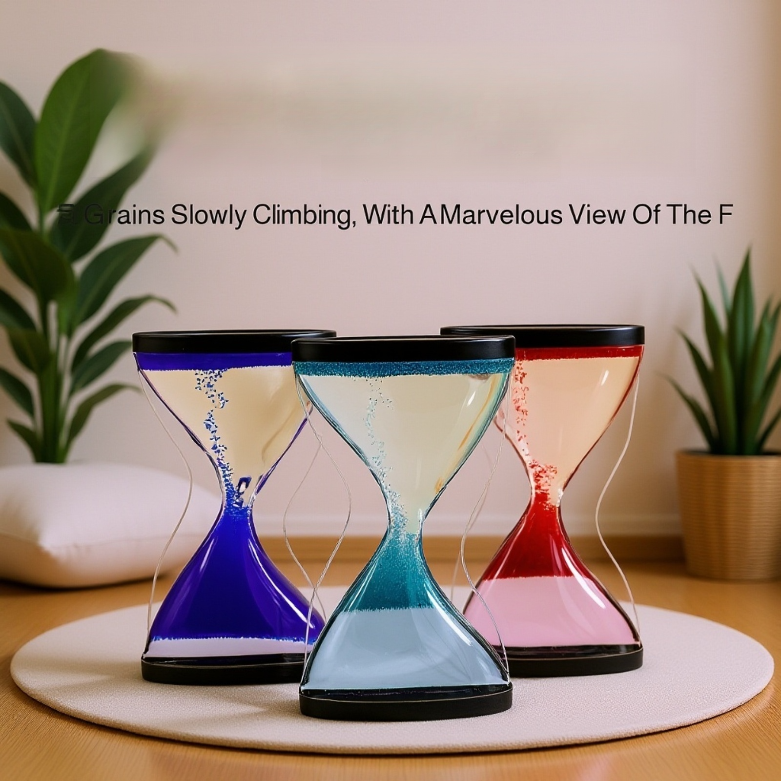 Creative hourglass stress relief decoration on a living room table