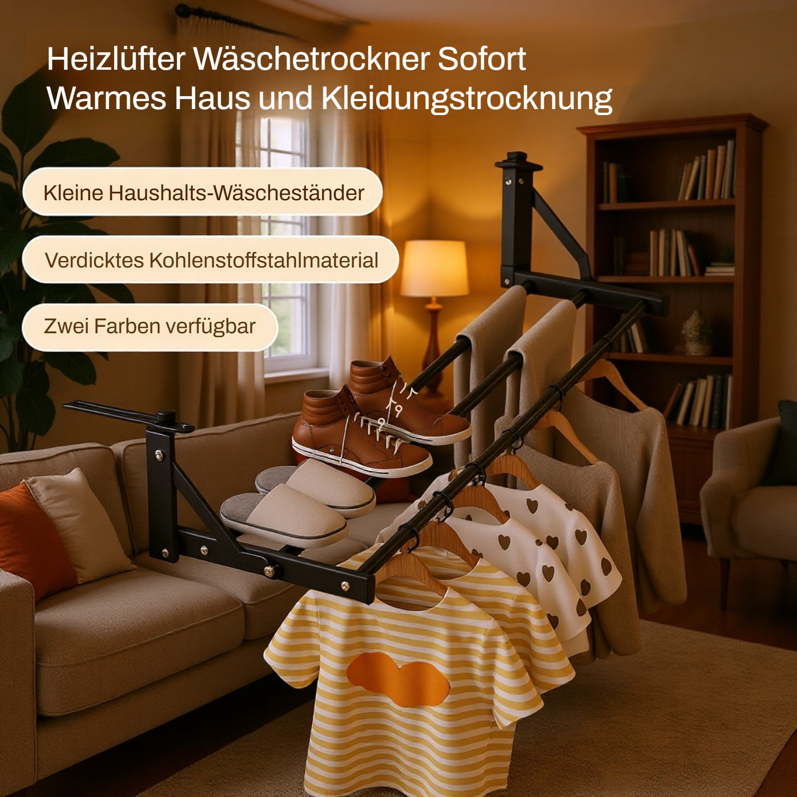 Faltbarer Wäscheständer für Heizkörper im Einsatz