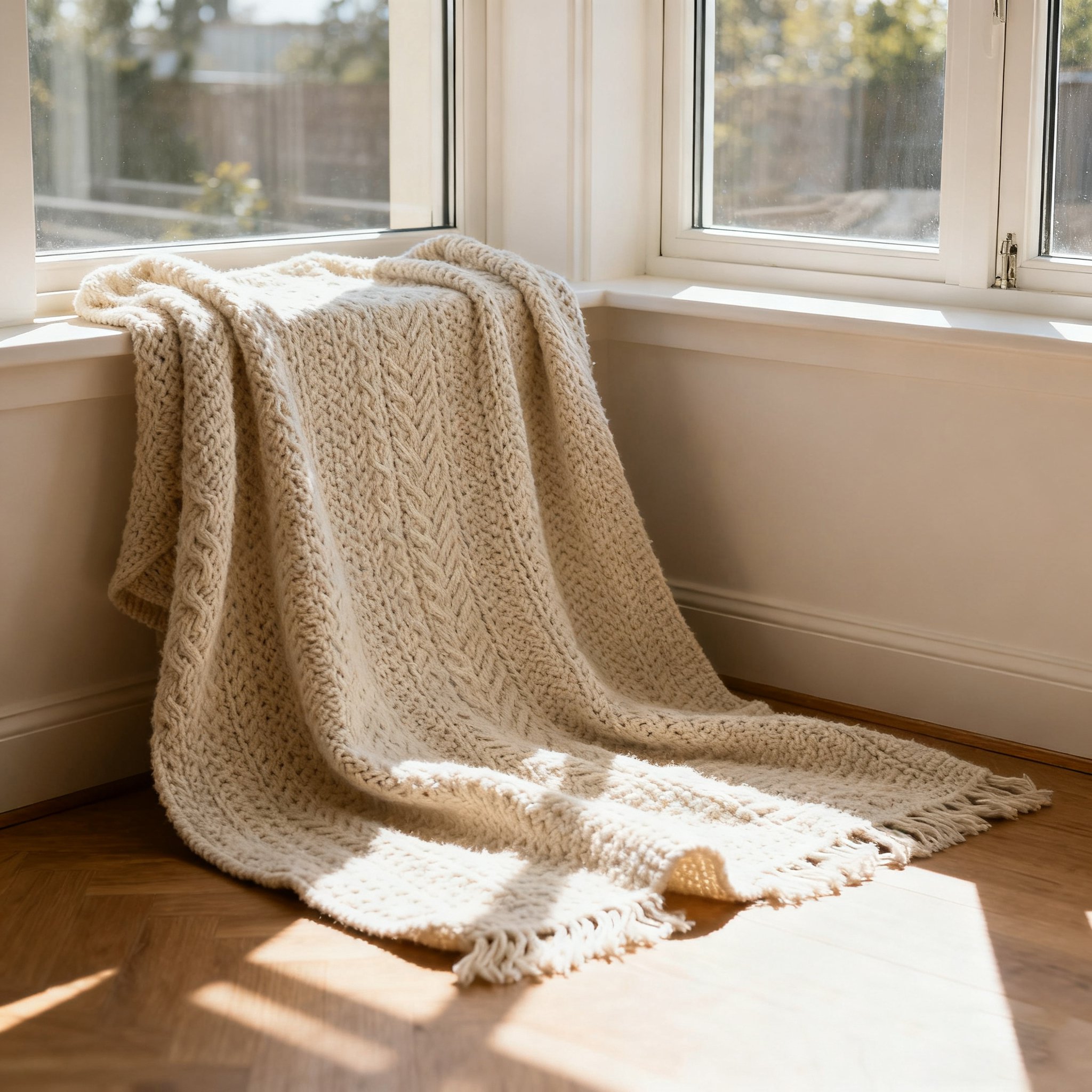 Couverture chaude en laine tricotée sur un lit