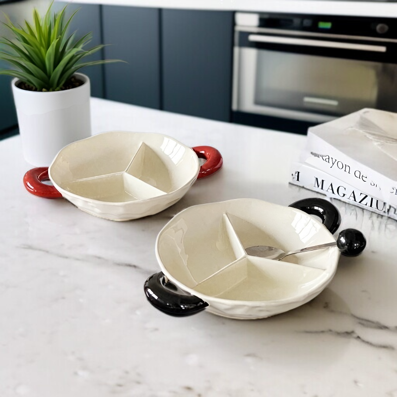 Home Ceramic Separated Breakfast Plate with Three Grids