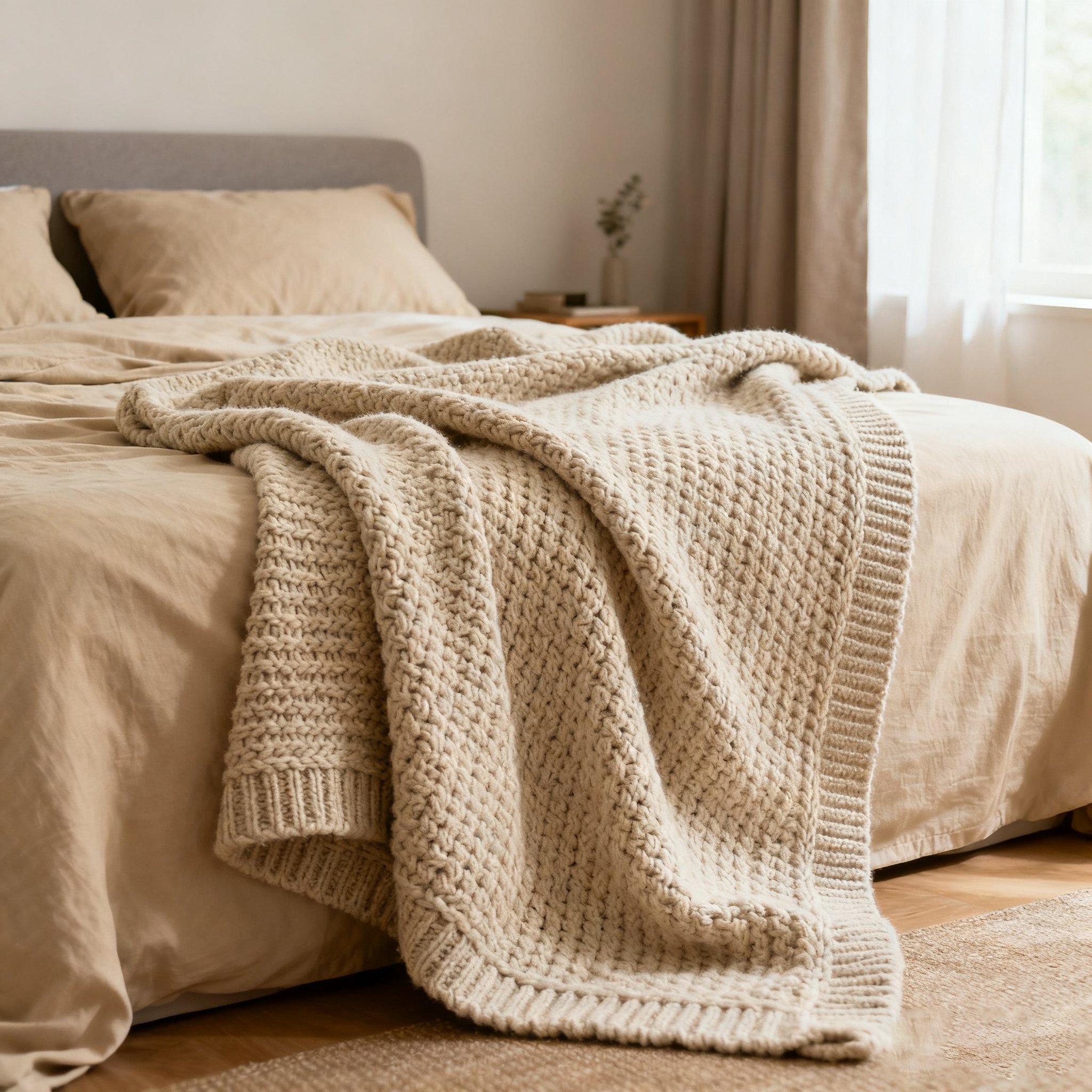 Couverture tricotée douce posée sur un canapé