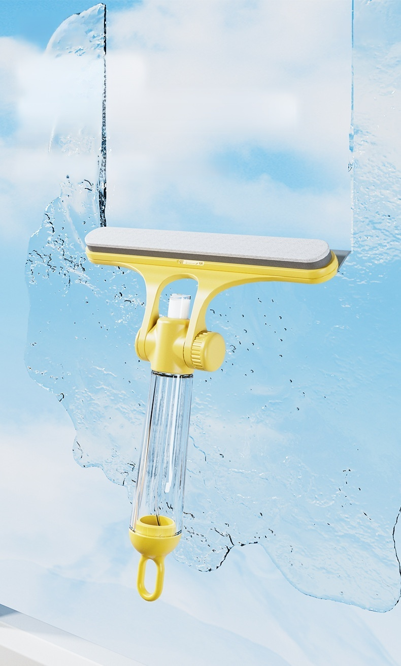 Ergonomic mop scraping tool with spray bottle for easy cleaning