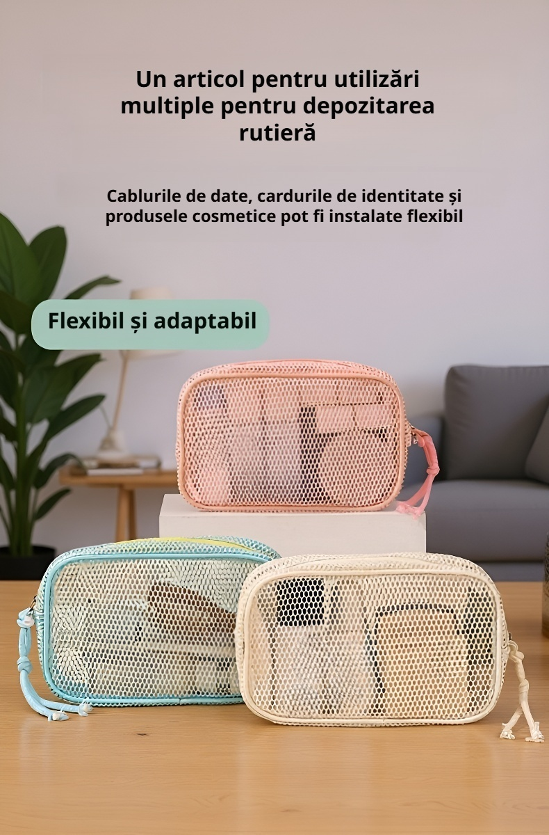 Interior compartimentat al genții de cosmetice