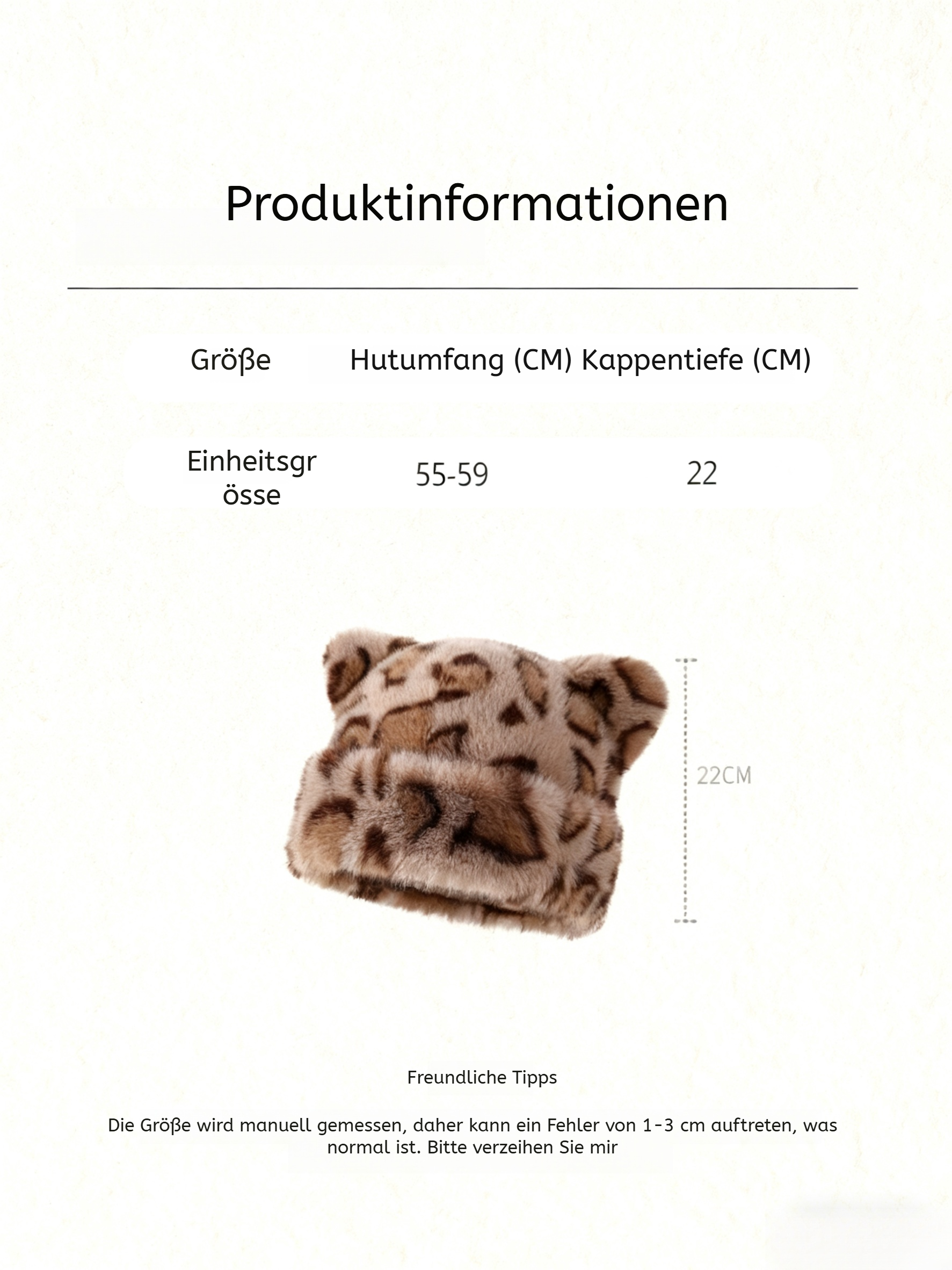 Plüschmütze mit auffälligem Leopardenmuster