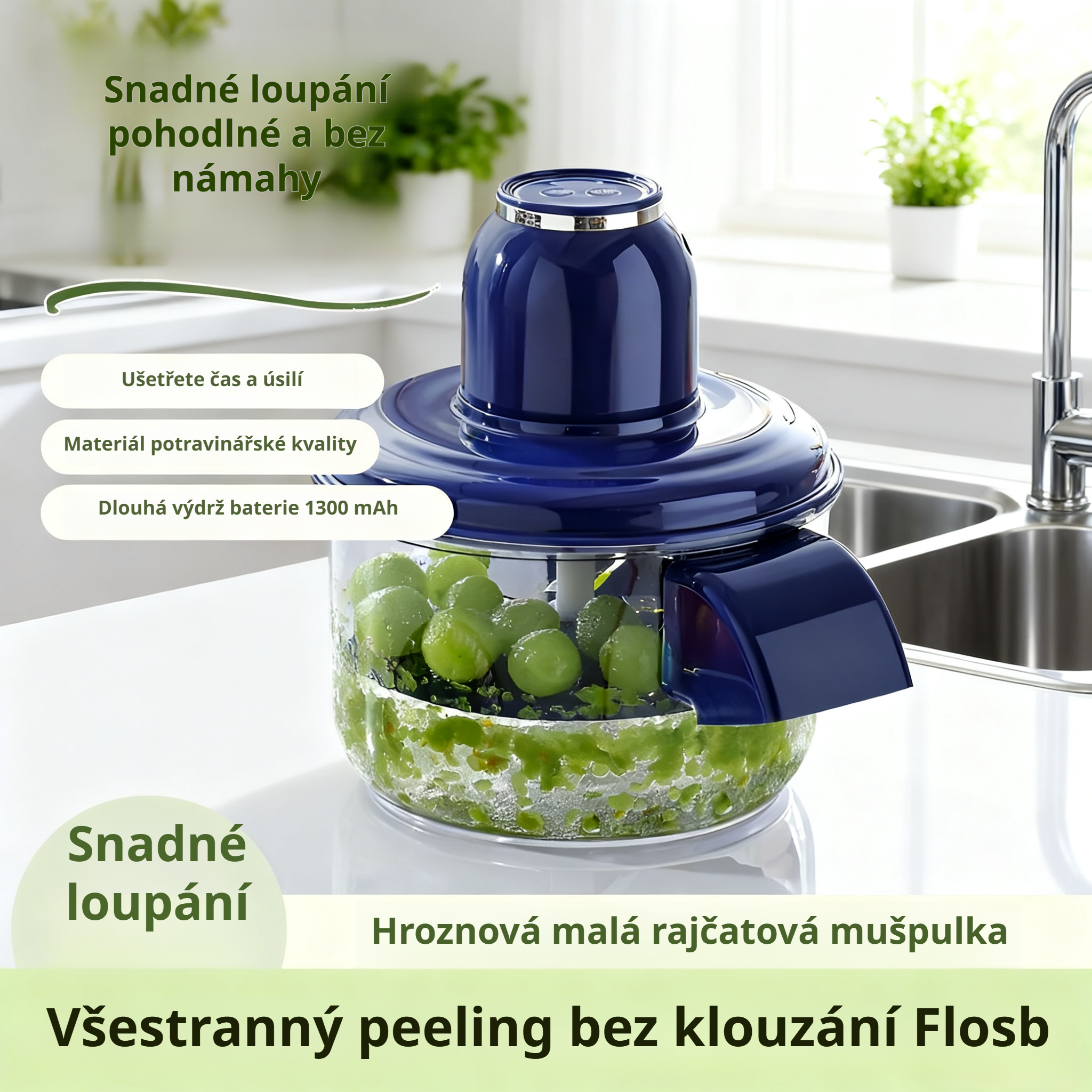 Automatický elektrický loupač hroznů v moderní kuchyni