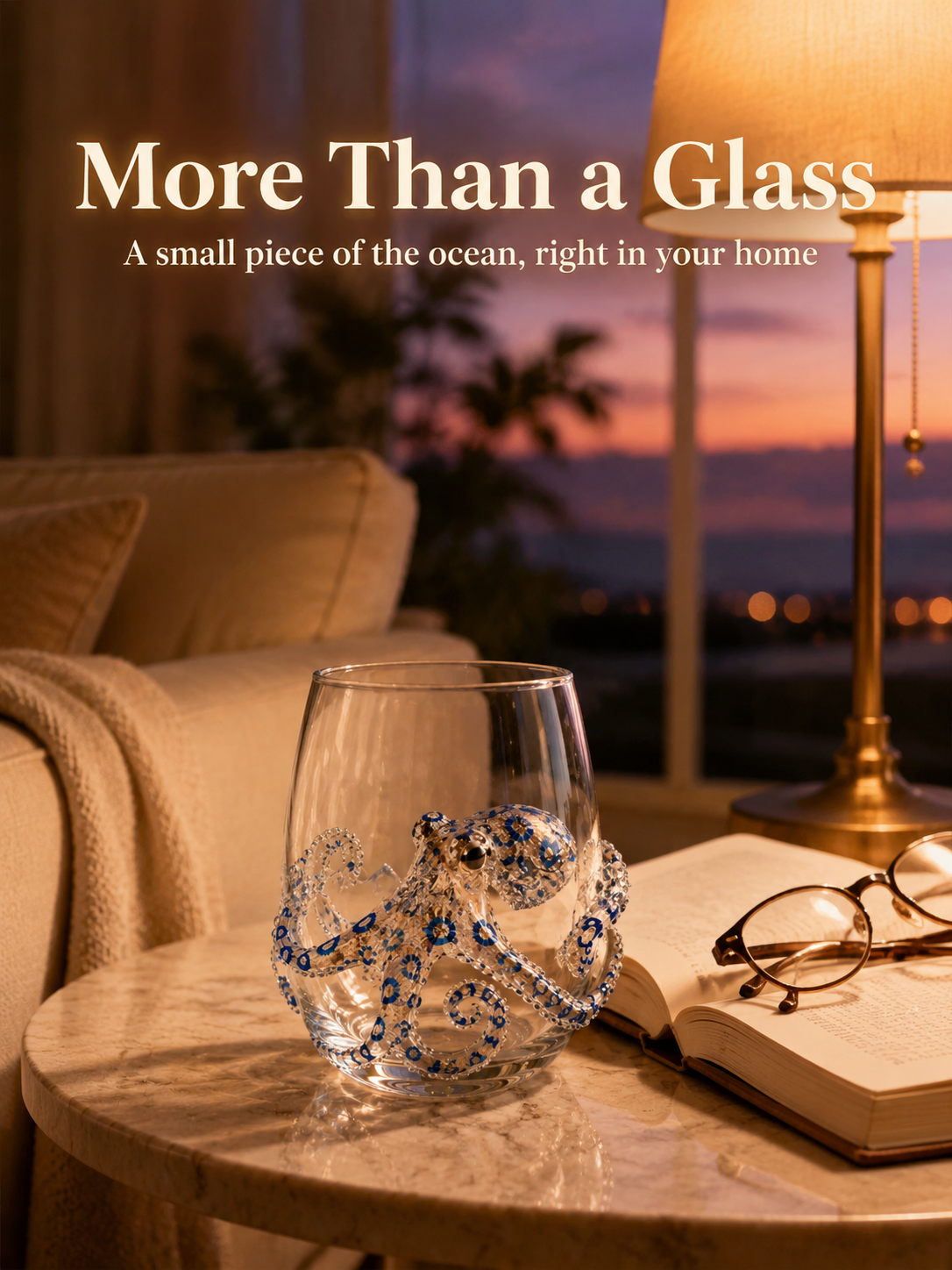 Modern home decor with 3D ocean glass