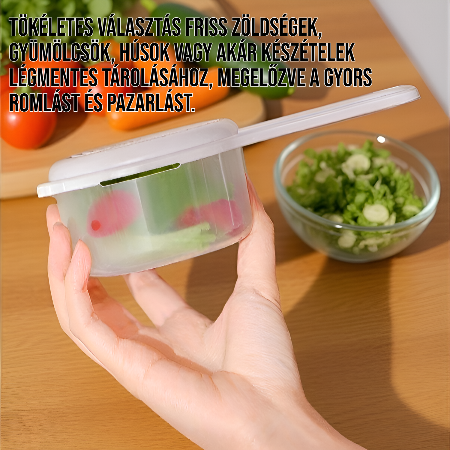 Vákuumos tároló doboz friss zöldségekkel