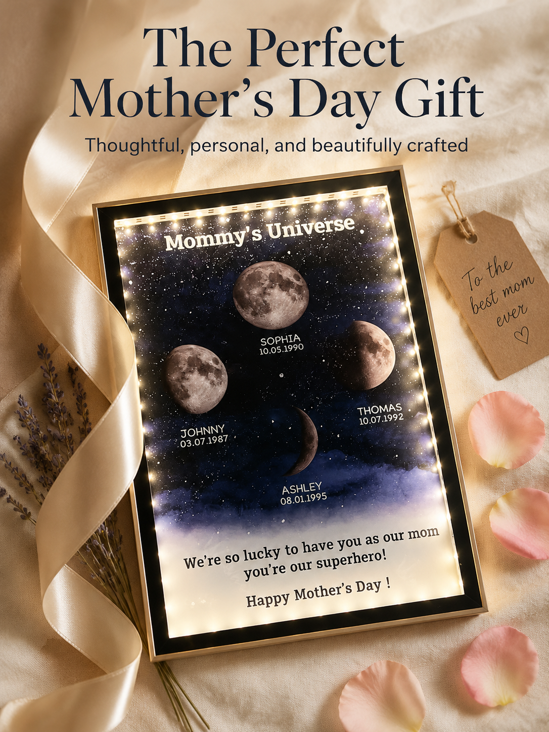 Birth moon phase displayed on stylish mirror lamp