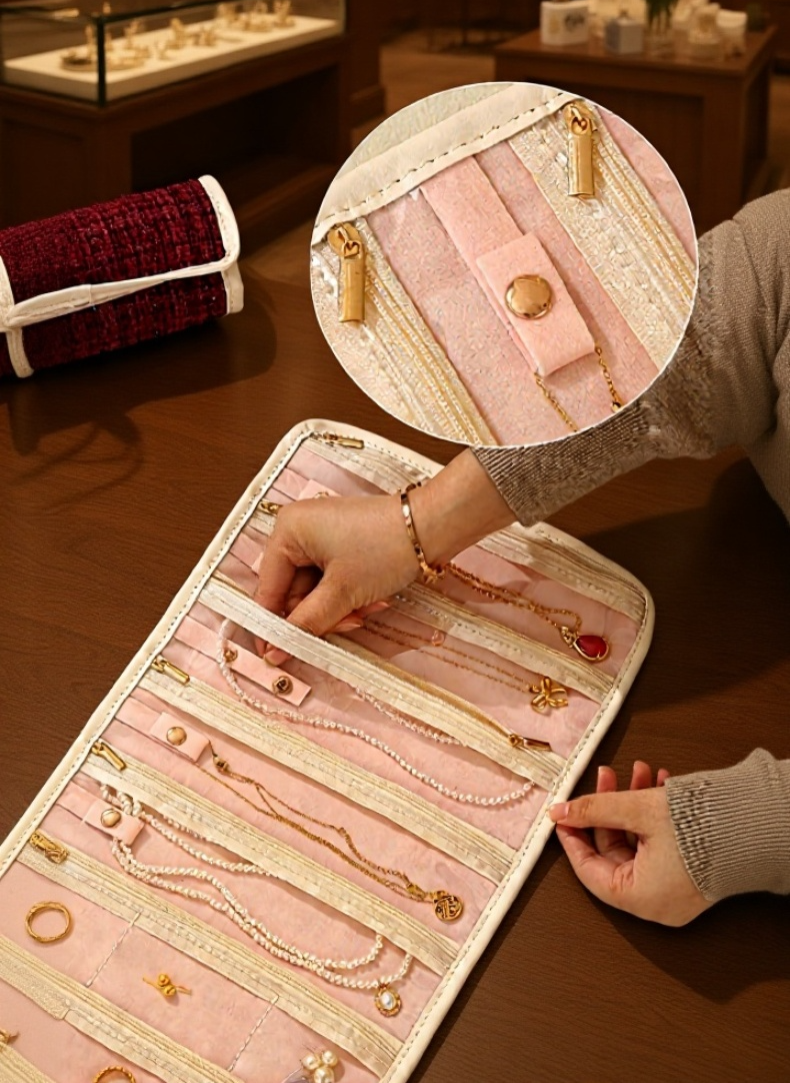 Detailansicht der Schmuckaufbewahrungstasche im Chanel-Stil