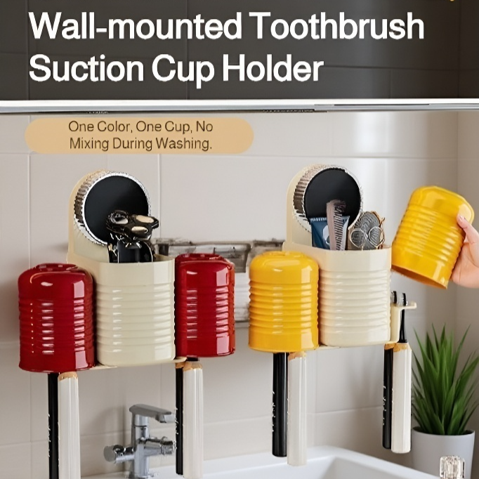 Easy installation suction cup toothbrush holder with multiple slots