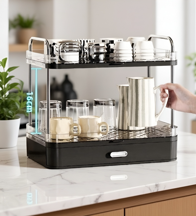 Tidy workspace with desktop cup holder and drainage rack