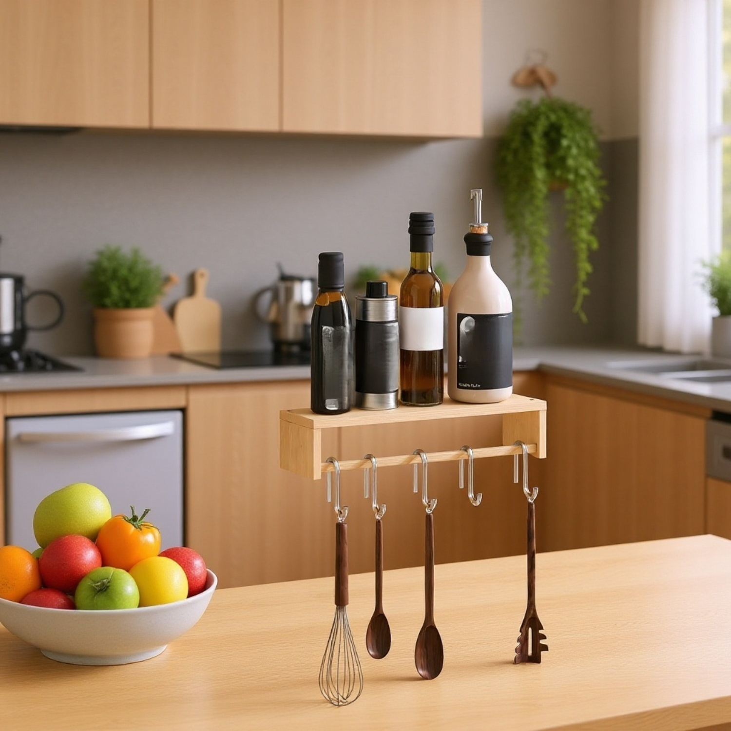 Detaliu design suport de perete din lemn natural