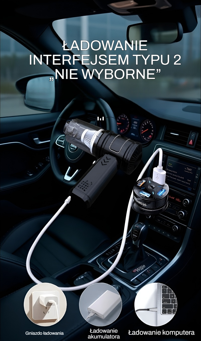 Odkurzacz samochodowy z zestawem akcesoriów