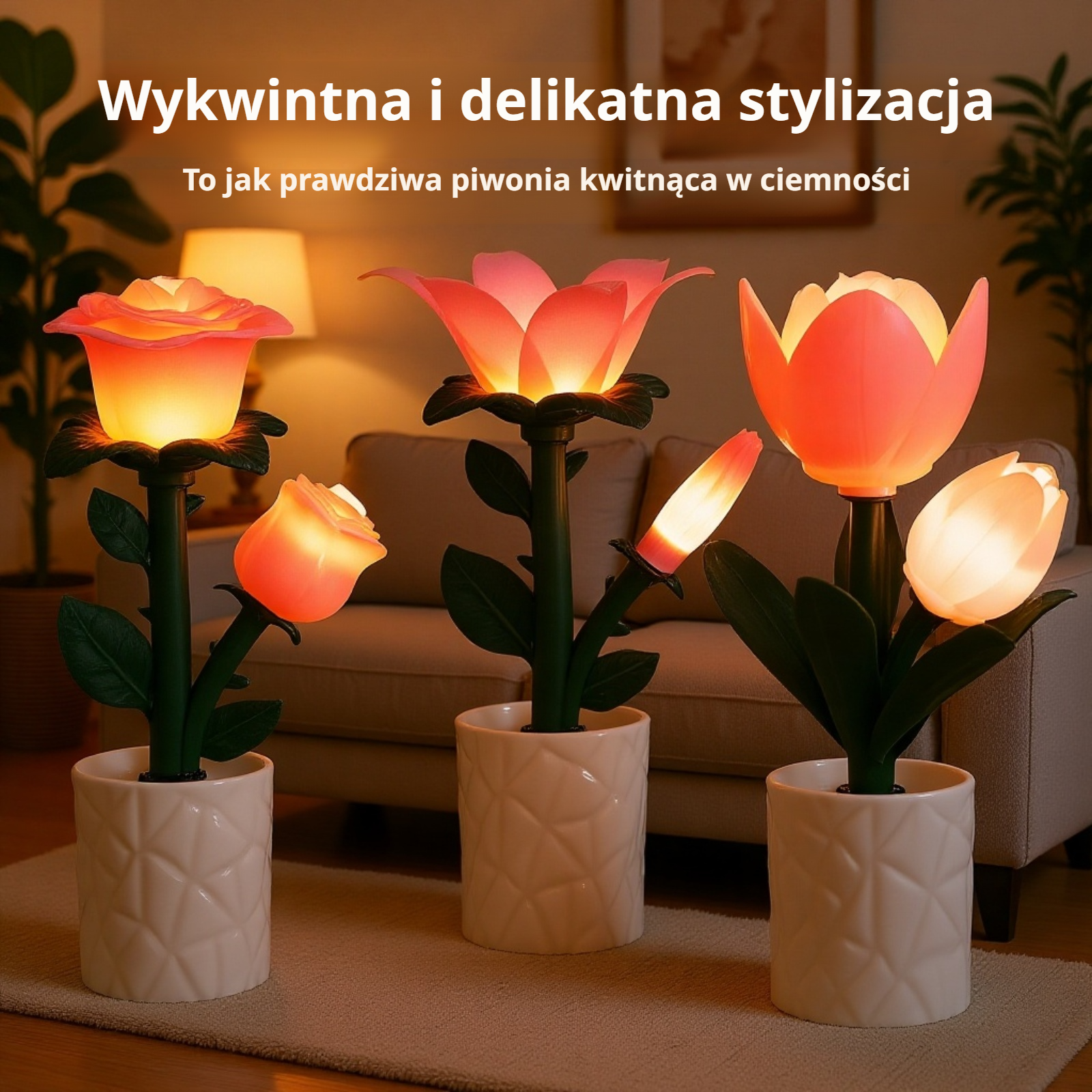 Unikalny design lampki nocnej z motywem kwiatowym