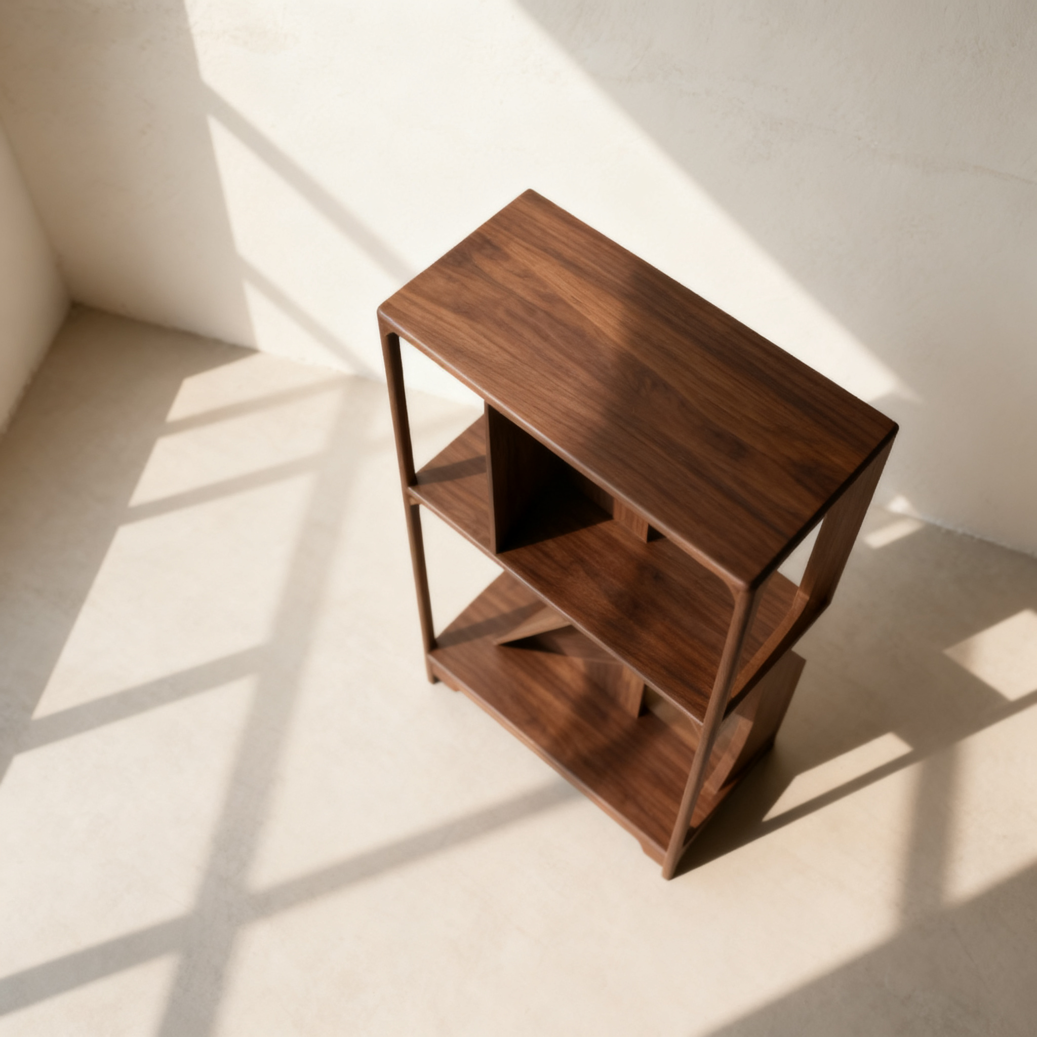 Diófa tároló polc könyvekhez modern nappaliban