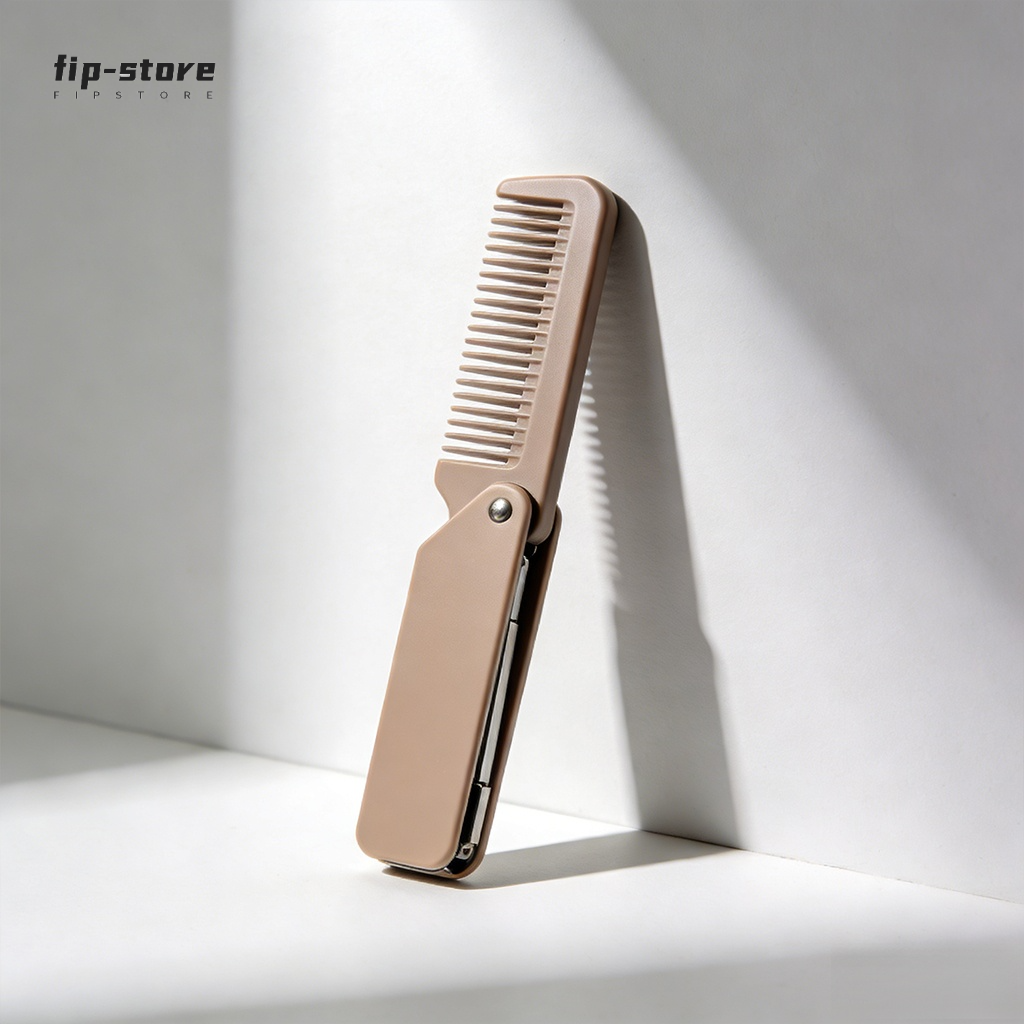 Faltbarer Kamm für unterwegs auf einem Koffer