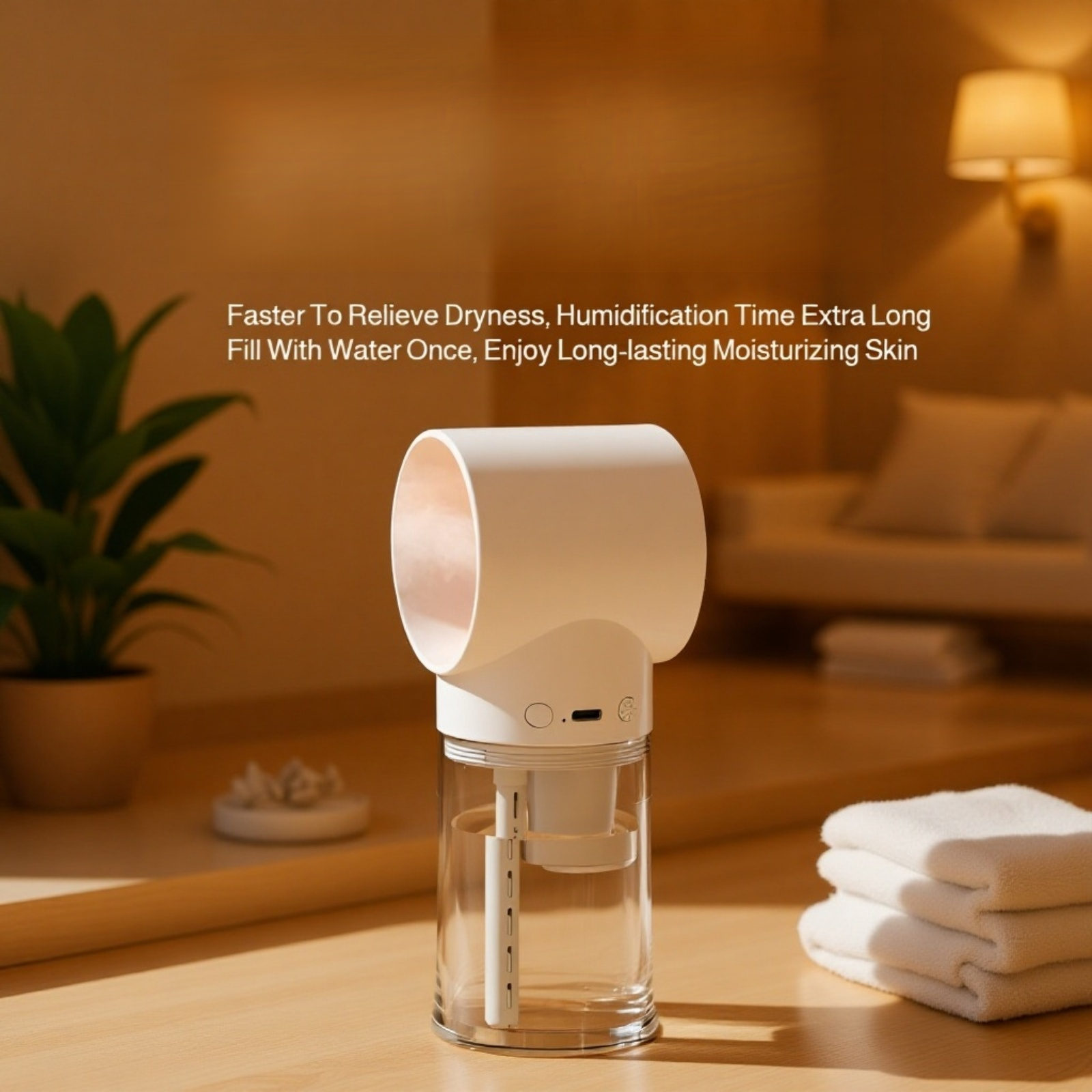 Compact humidifier enhancing air quality and ambiance