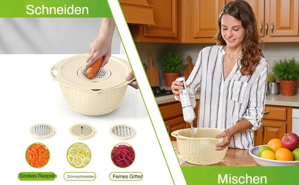 Rotierender Schneidekorb erleichtert das Waschen und Schneiden von Gemüse