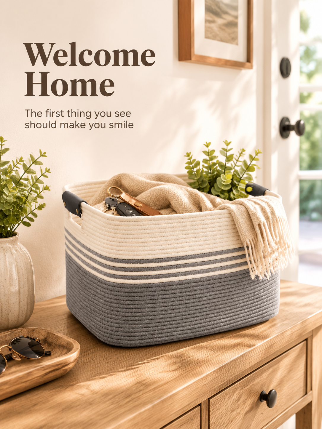 Versatile storage basket for living room or bedroom