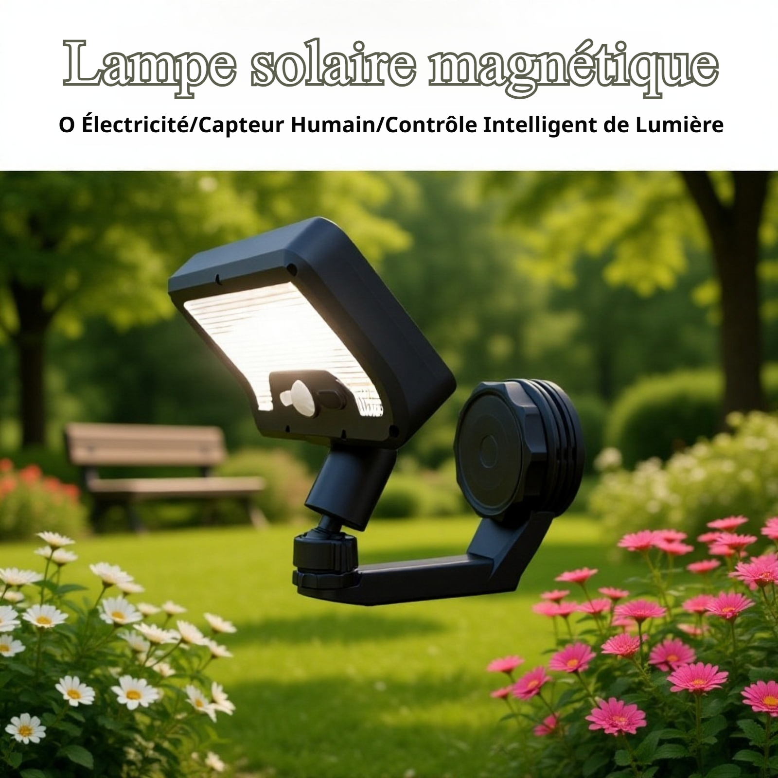 Lampe solaire d’extérieur installée dans un jardin