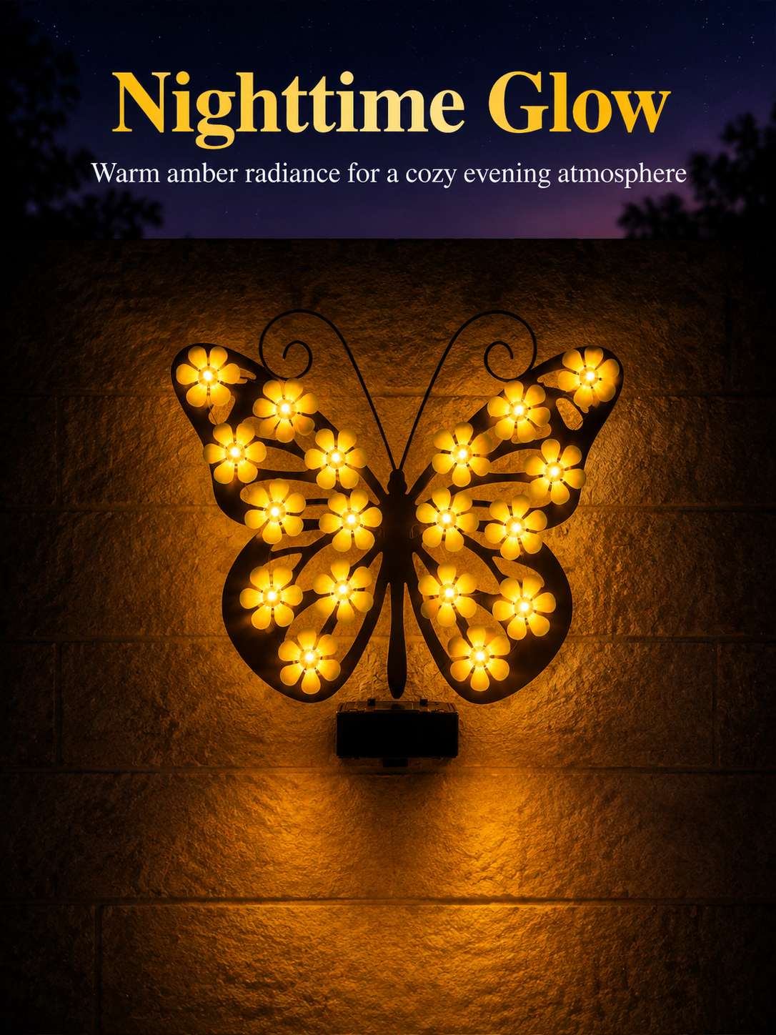 Waterproof solar outdoor lamp with butterfly motif