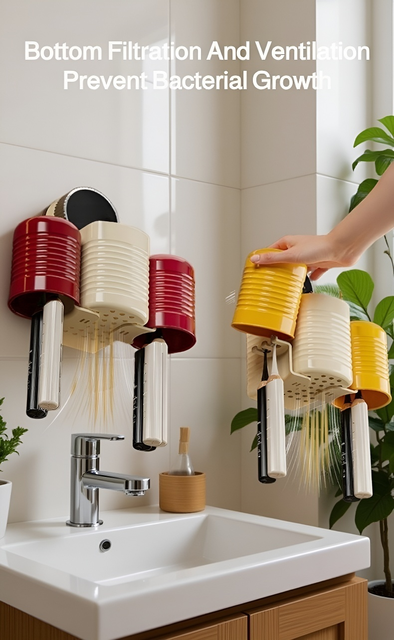 No drilling wall-mounted toothbrush holder for small bathrooms