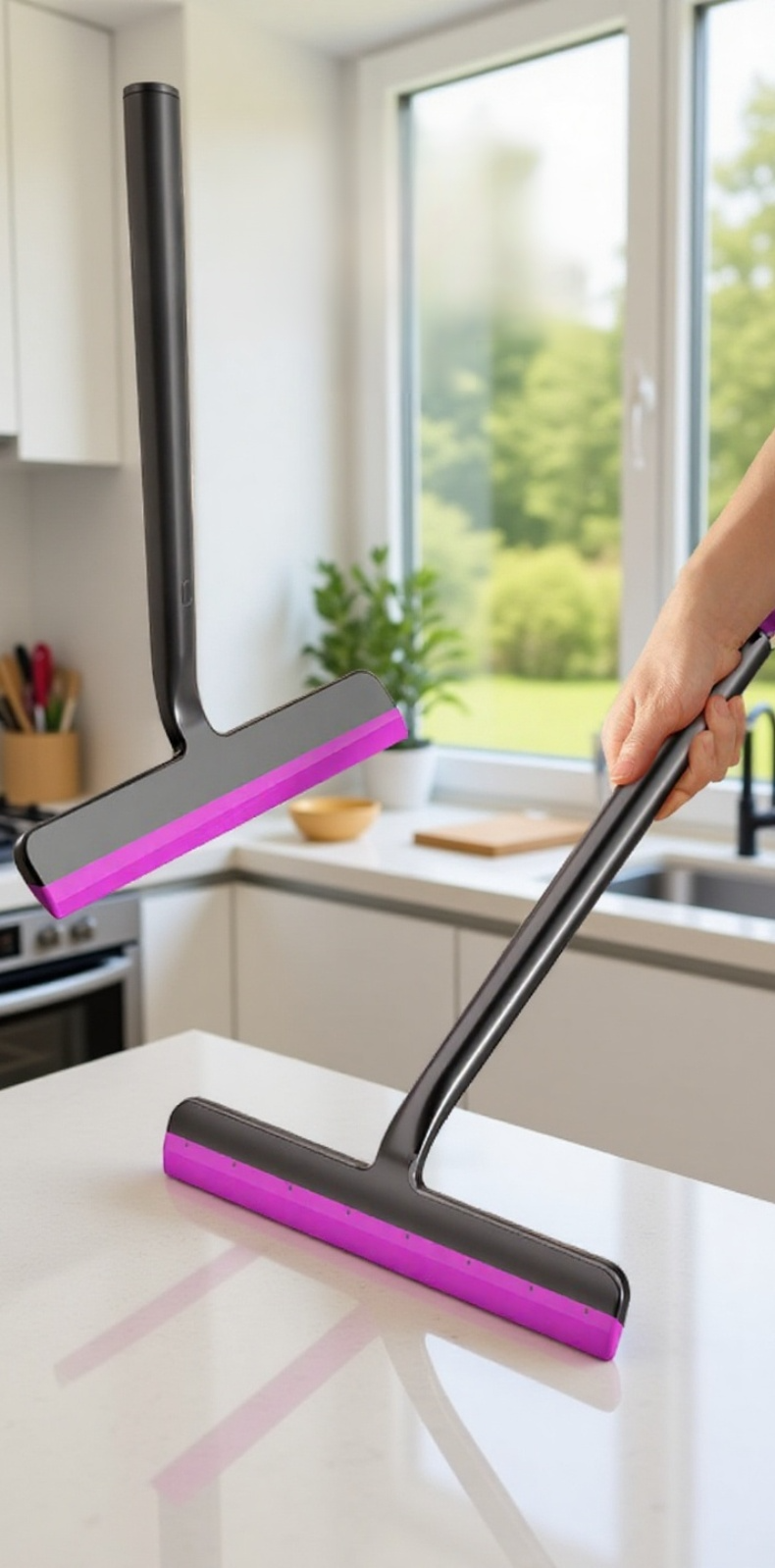 Nettoyeur de vitres ménager à long manche pour fenêtres hautes