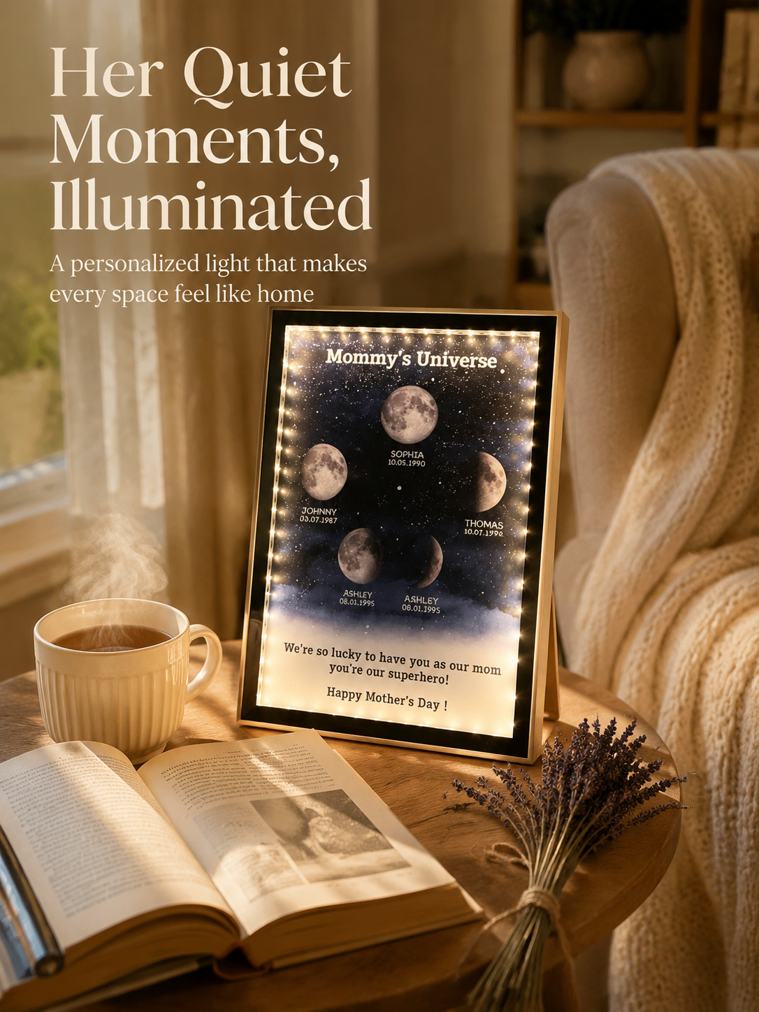 Mother's Day keepsake lamp with unique moon phase design