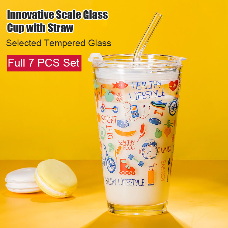 Innovative Scale Glass Cup with Straw