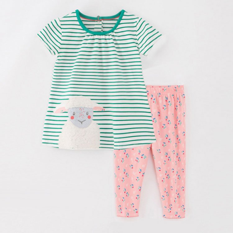 تيشيرت بناتي بأكمام قصيرة وبنطلون بدلة من قطعتين