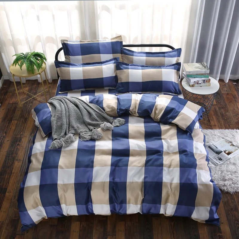 4 In 1 Bedding Sets Skin-friendly Comfy Quilt Cover Pillow Cases Fitted Sheet Queen King 