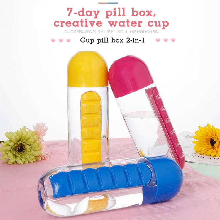 Outdoor Portable Two-In-One Pill Box Capsule Water Cup