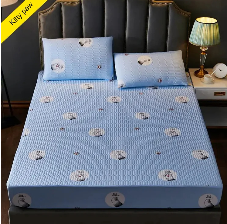 Fitted Sheet Natural Latex Easy Wash Ice Silk Queen King   