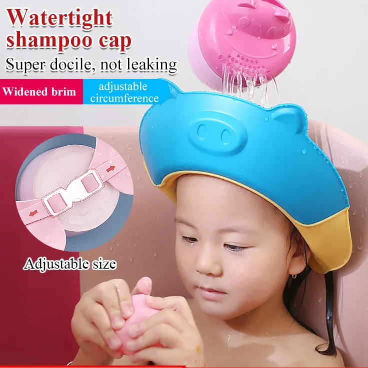 Adjustable Silicone Baby Shampoo Cap Waterproof Watertight Ear Protection Infant Bath Cap 