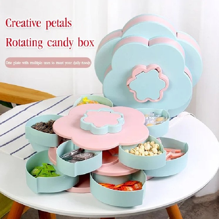 Creative Petal Double-tier Rotating Candy Box Dried Fruit Nut Snacks  New Year Holiday Candy Box