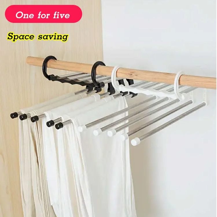 【2 Pcs Only RM99!!】Multi-layer Folding Pants Hanger Telescopic Household Magic Hanger Wardrobe 